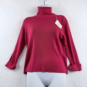Joseph A Silk Blend Turtleneck Sweater Soft Lightweight Barbiecore Pink Medium
